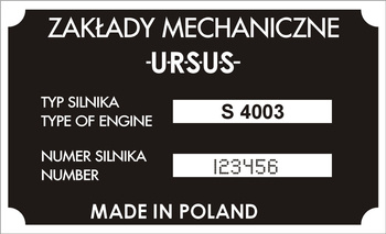 Tabliczka znamionowa URSUS na silnik S 4003 z grawerem