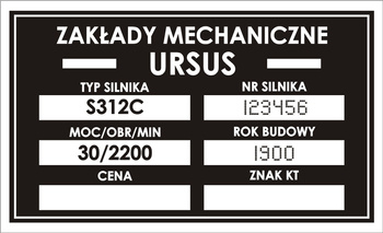 Tabliczka znamionowa URSUS na silnik S312Cz grawerem
