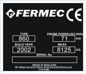 Tabliczka znamionowa do maszyn budowlanych marki Fermec