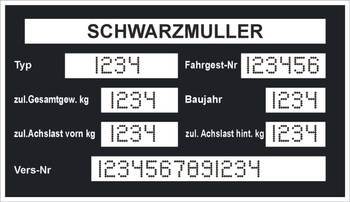 Tabliczka znamionowa do maszyn i pojazdów Schwarz Muller z grawerem