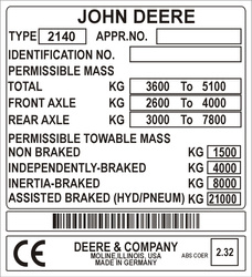 Tabliczka znamionowa do maszyn marki John Deere