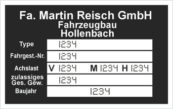 Tabliczka znamionowa do pojazdów i maszyn marki FA Martin Reisch GmbH  z grawerem
