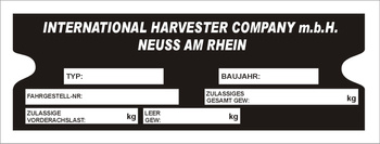 Tabliczka znamionowa do pojazdów i maszyn marki International Harvester Company