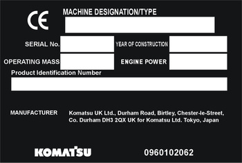 Tabliczka znamionowa do pojazdów i maszyn marki KOMATSU
