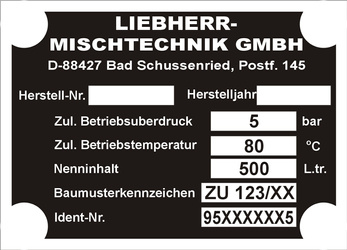 Tabliczka znamionowa do pojazdów i maszyn marki LIEBHERR