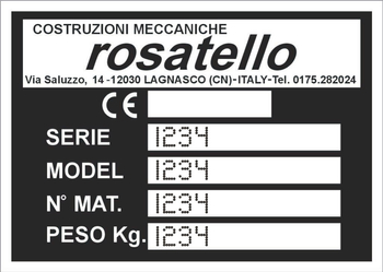 Tabliczka znamionowa do pojazdów i maszyn marki Rosatello z grawerem