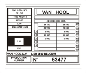 Tabliczka znamionowa do pojazdów i przyczep marki Van Hool
