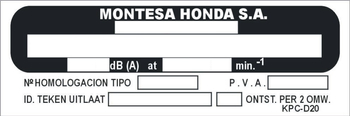 Tabliczka znamionowa do pojazdów i quadów Montesa HONDA S.A. czysta