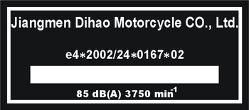 Tabliczka znamionowa do skuterów i motocykli Jiangmen Dihao Motorcycle Co. Ltd. czysta