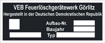 Tabliczka znamionowa na urządzenia marki VEB Feuerlöschgerätewerk Görlitz czysta